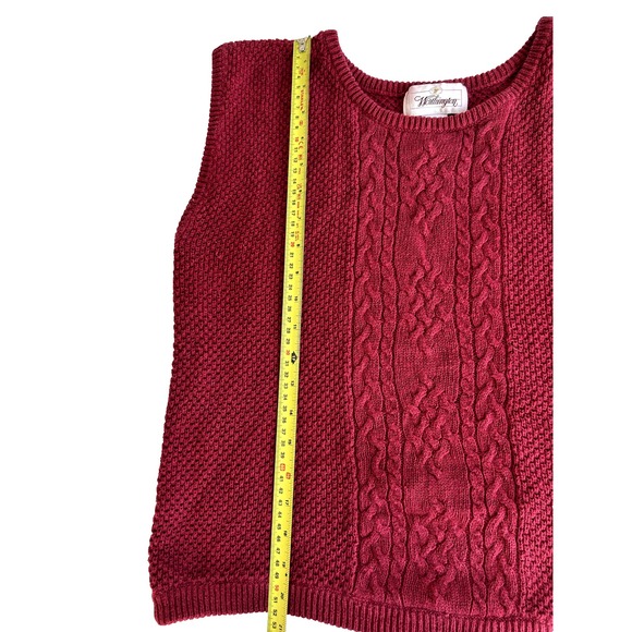 WORTHINGTON M Red Cable Knit Vest Ramie Cotton Vintage Medium Christmas Festive - Picture 8 of 10